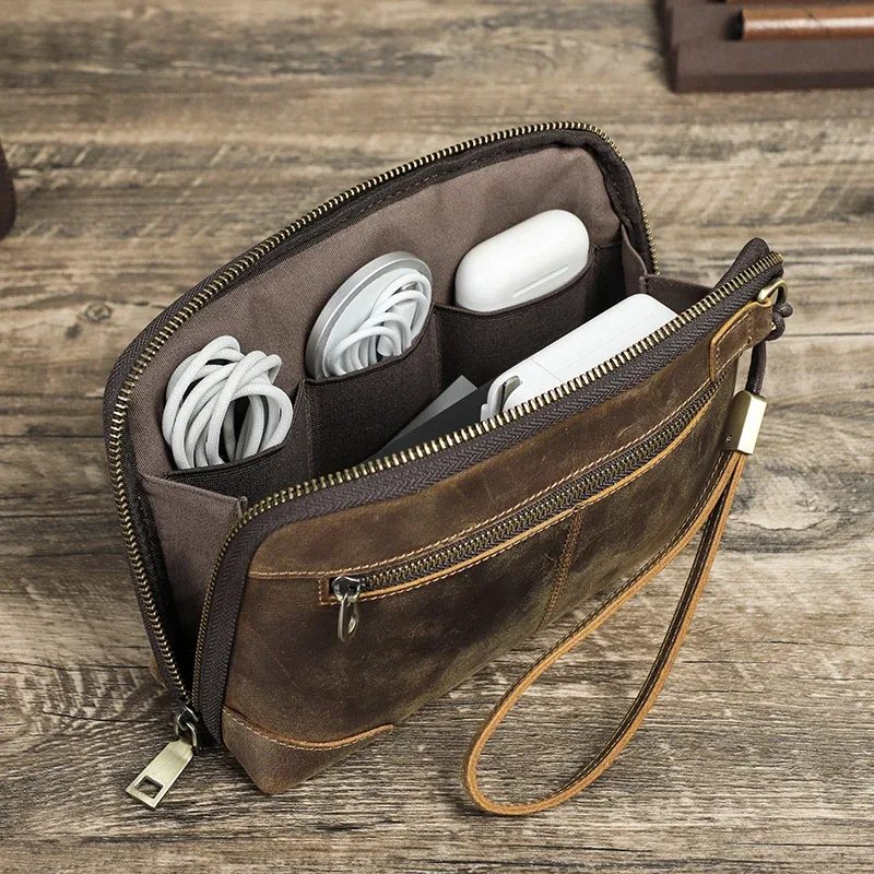 contact's hommes pochette de voyage en cuir véritable pochette portefeuille sac à main sac à main décontracté charge câble organisateur sac de rangement