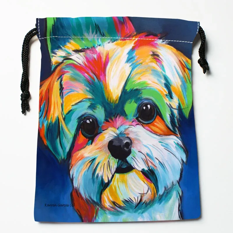 sac à cordon personnalisé pour peinture de chien shih tzu, 18x22cm, petit sac de voyage en tissu pour femmes, pochette cadeau de noël