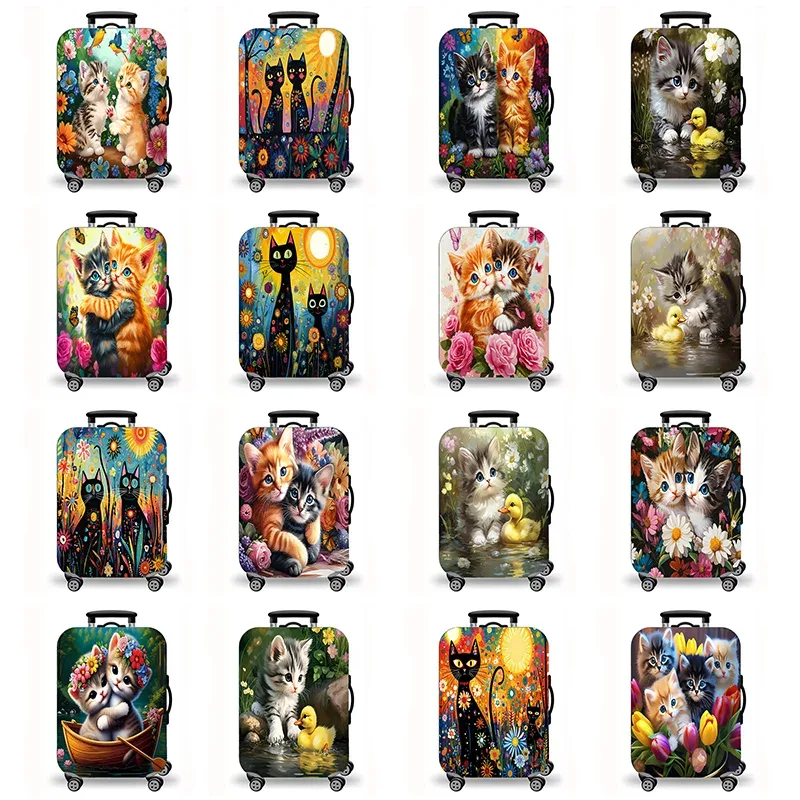 housse de bagage, housse de protection extensible pour valise, motif chaton mignon et moelleux, imprimé floral et canard, lavable, anti-rayures, pour bagages de voyage