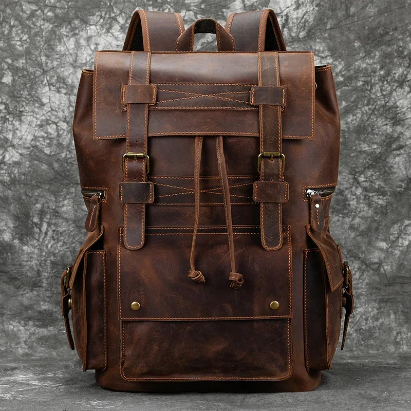 2025 nouveautés sac à dos en cuir pour hommes mâle en cuir véritable ordinateur portable voyage sac à dos 17 pouces sac à dos sac choisi hommes mâle grand
