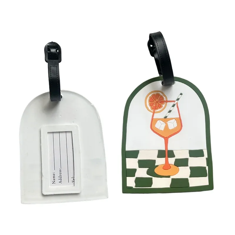 étiquette bagage pvc ovale motif carreaux vert blanc cocktail martini orange citron sip back relax voyage accessoires
