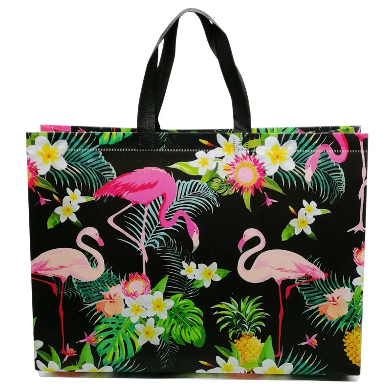 fourre-tout réutilisable imprimé flamant rose, sac à main non tissé, sac à soupe pliable, grand sac de rangement de voyage