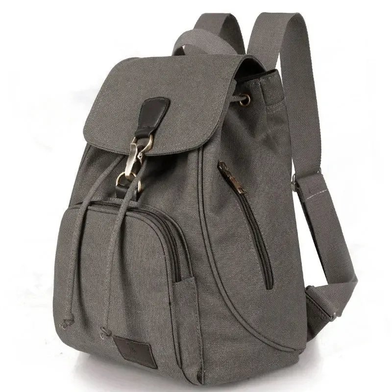 sac dos toile femelle polyester poche intérieure zippée bandoulière arquée style preppy couleur marron clair capacité 20 35 litres