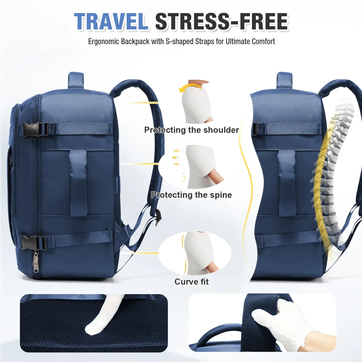 sac dos nylon bleu marine compact léger voyage travail scolaire poche intérieure zippée bandes sangle ajustables