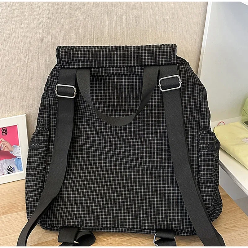 sac à dos minimaliste à carreaux tendance, grande capacité, multi-poches, décontracté, pour étudiants, sac d'école, sac de voyage vintage à carreaux.