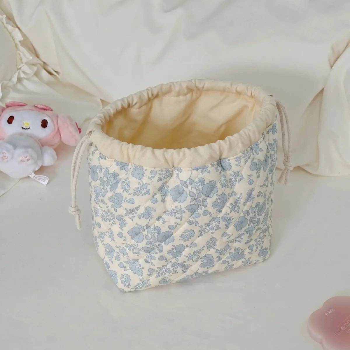 sac à cordon avec imprimé floral, grande capacité, trousse de maquillage portable, organisateur de rangement pour produits de beauté, idéal pour les voyages, la salle de sport et les articles de toilette à la maison.