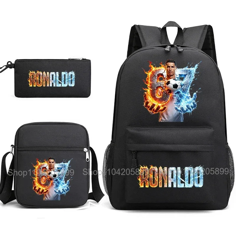 sac à dos cr7 ronaldo football 67 imprimé, sac d'école avec sac à bandoulière et trousse à crayons pour étudiants garçons, cadeau, sac à dos de voyage quotidien