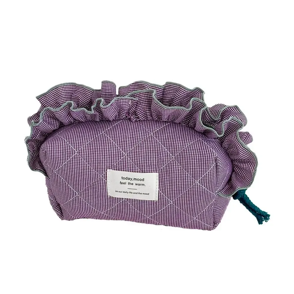 sac de maquillage cosmétique vintage vichy portable, organisateur, pochette cosmétique de grande capacité, bords à volants, pochette en dentelle douce, usage quotidien