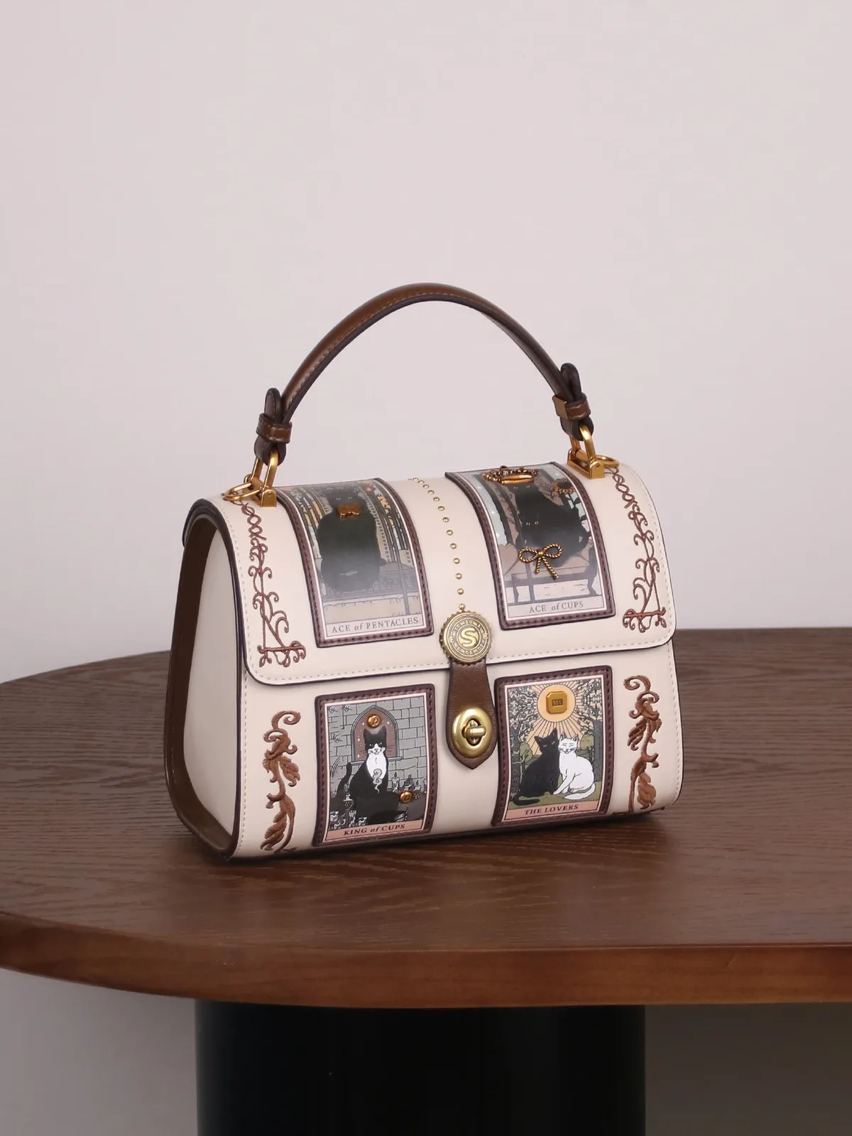 nouveau sac à main de luxe pour femme 2026, style rétro, sac boston tarot, motif chat mignon, sac docteur rose et violet unique