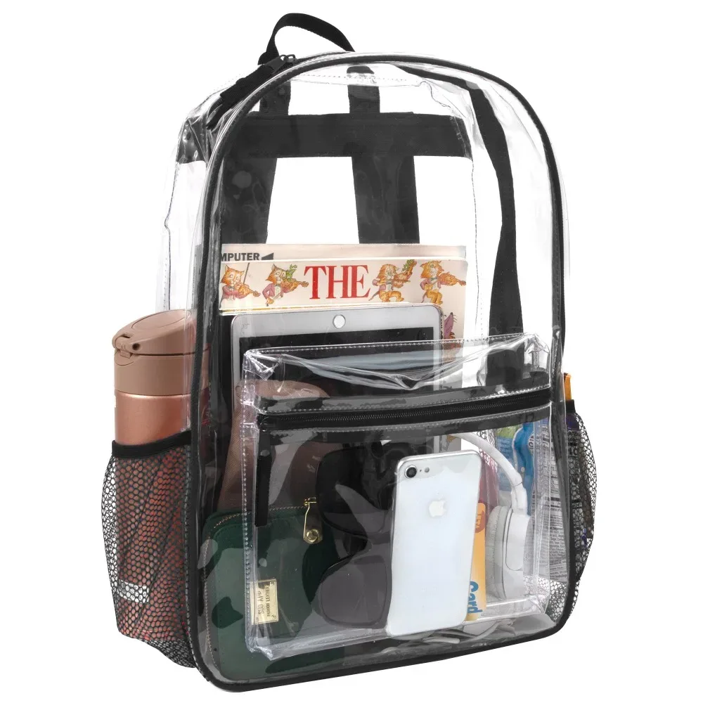 sac à dos transparent en pvc, grande capacité, sangle à coussin d'air, imperméable, résistant à l'usure, unisexe, sac d'école pour enfants, pour les voyages