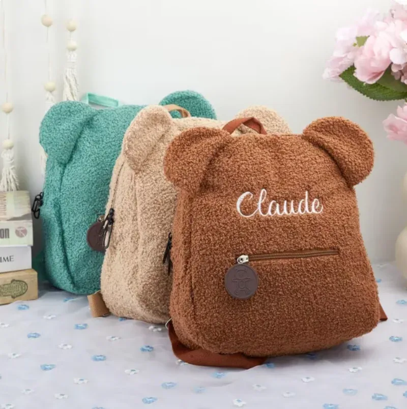 Sac à dos ours en peluche avec nom brodé, sacs à bandoulière d'extérieur pour enfants, sacs cadeaux personnalisés pour enfants, automne et hiver