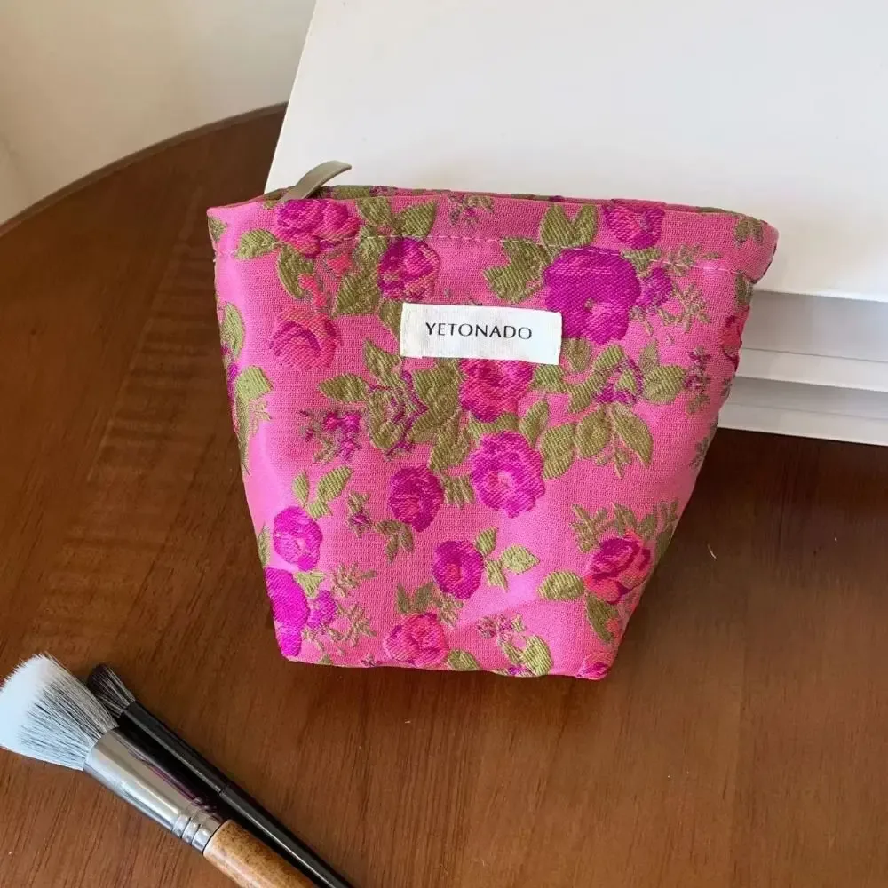 pochette en toile de polyester à motif floral, grande capacité, sac à maquillage, fermeture éclair, organiseur de cosmétiques portable