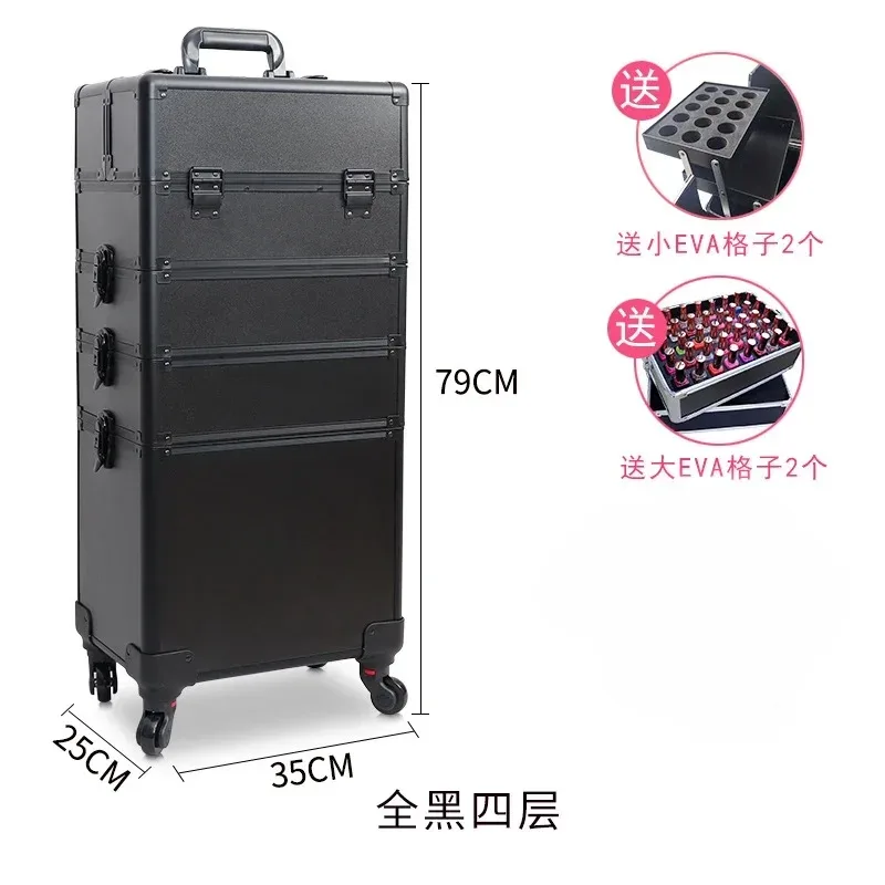 valise de maquillage professionnelle à 2/3/4 niveaux, trolley portable pour cosmétiques, boîte de rangement pour ongles, tatouages, broderies et outils de beauté.