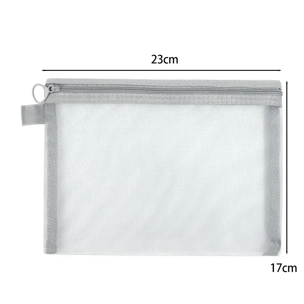 trousse toilette nylon transparent poches grises maquillage fard rouge lèvres brosse sac voyage décontracté
