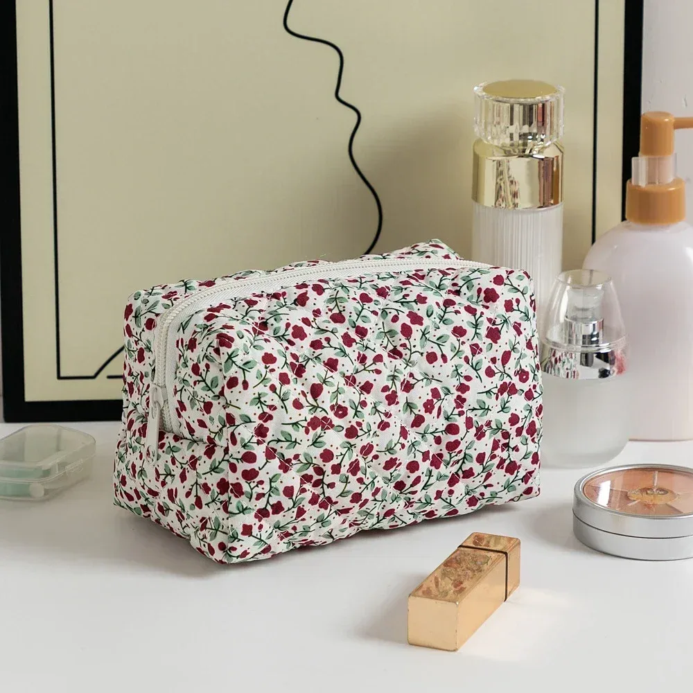 trousse de maquillage à imprimé floral pour femme, trousse de rangement pour rouge à lèvres, trousse à cosmétiques, trousse de beauté, trousse de voyage pour poudres de maquillage, trousse de toilette