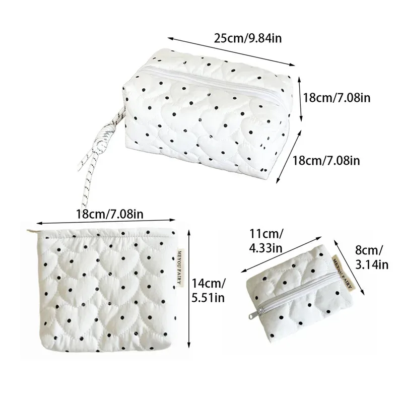 sac à cosmétiques en toile à pois pour femmes, trousse de maquillage kawaii douce et mignonne, sac de rangement de grande capacité à main de noël pour filles