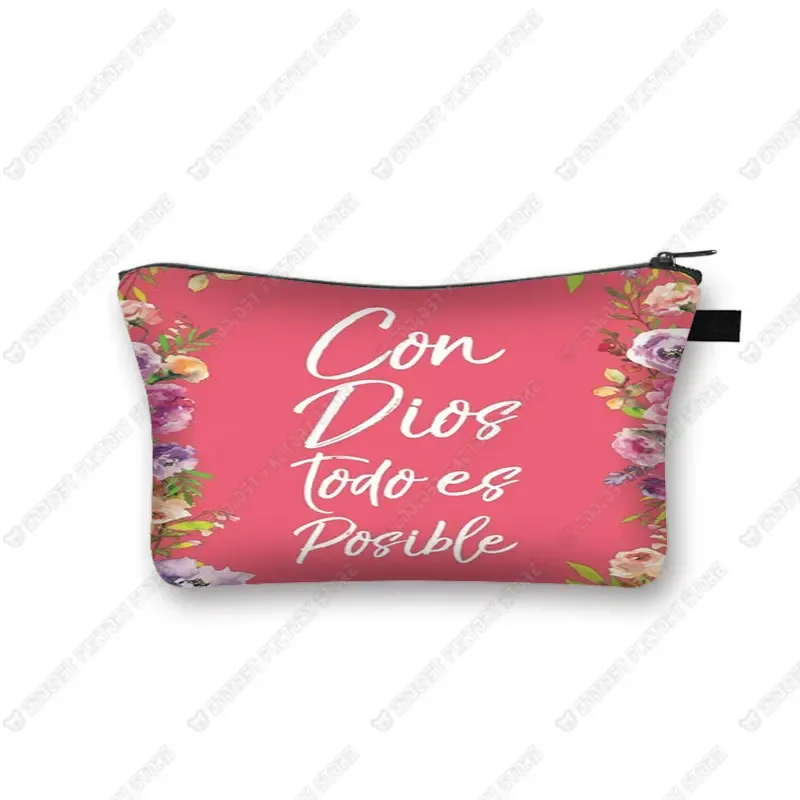 trousse à cosmétiques avec verset de la bible chrétienne en espagnol, trousse de maquillage, trousse de beauté, trousse de toilette