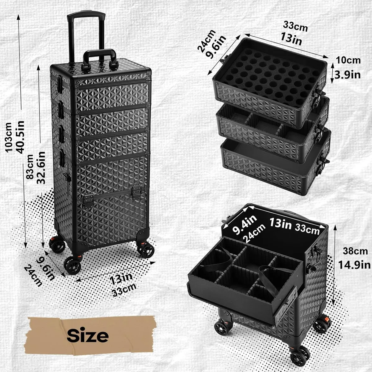 trousse de maquillage professionnelle sur roulettes, trousse à cosmétiques extra large, trousse de maquillage roulante, organisateur de maquillage avec roulettes