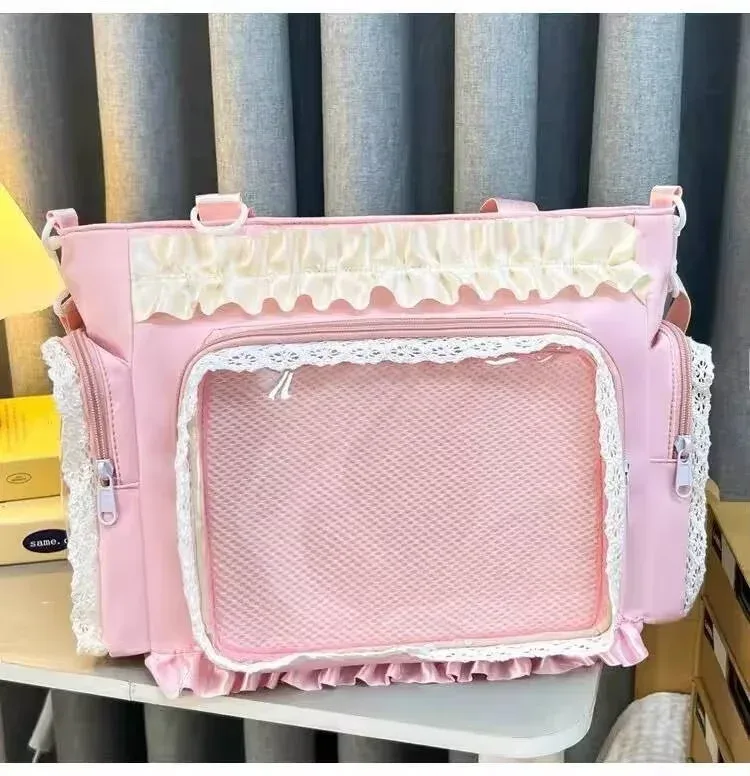 y2k nouveau sac à bandoulière doux ita lolita fille sac à bandoulière transparent femmes grande capacité sac fourre-tout en dentelle mignon bricolage affichage sac à main