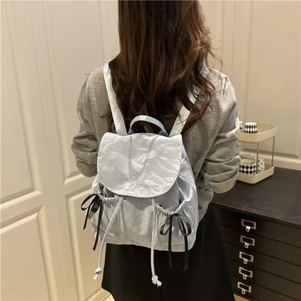 mode mignon noeud femmes sac à dos cordon grande capacité étudiants bookbag couleur unie école sac à dos voyage