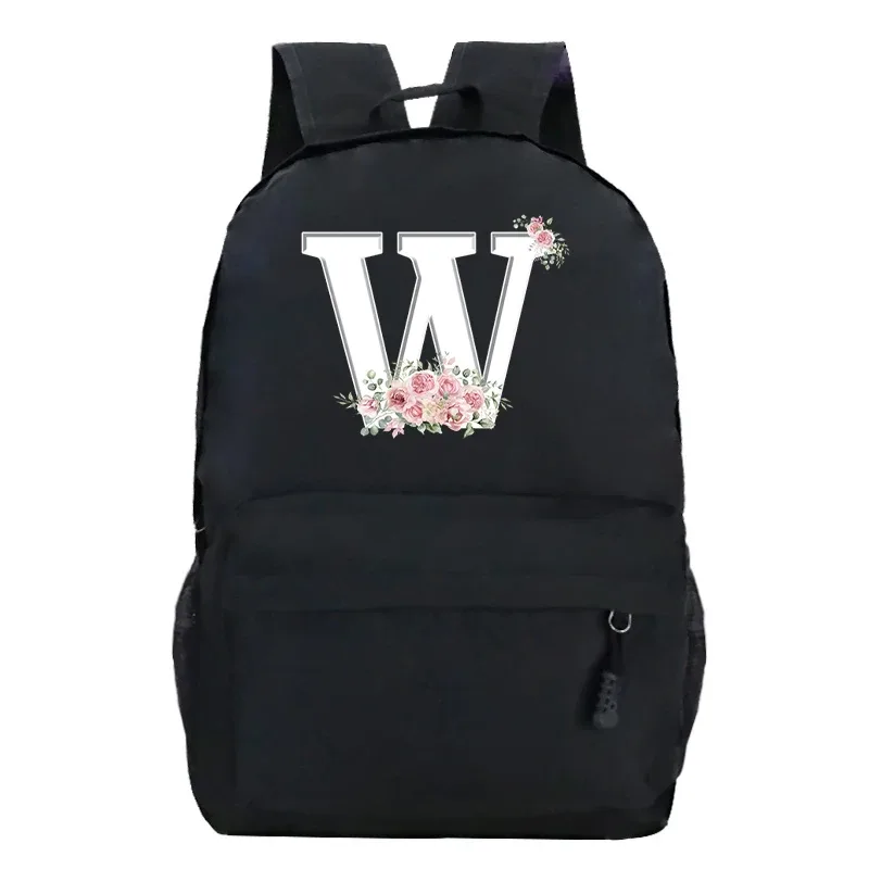 étudiant dames rose floral alphabet blanc impression sac à dos femmes fleur harajuku cartables femme rose lettre sac à bandoulière