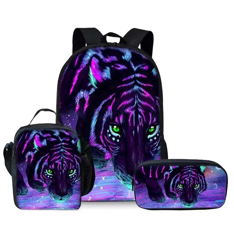 sac dos oxford université polyester tigres scènes naturelles noirs motifs couleur compartiment ordinateur portable bandoulière arquée fermeture éclair étanche voyage école