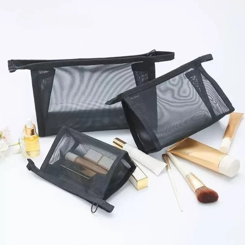 sac à cosmétiques transparent en maille, pochette de rangement de voyage portable pour articles de toilette, organisateur de maquillage léger et respirant pour usage quotidien en extérieur
