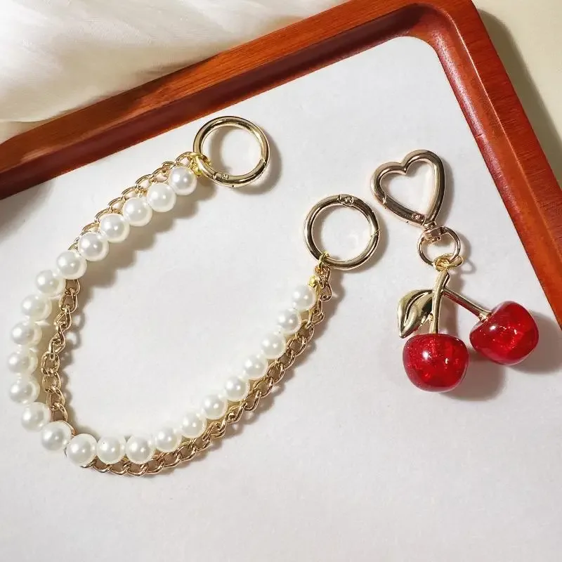 1/2 pièces mode perle cerise dentelle porte-clés chaîne sac charme tressé corde à la mode porte-clés pour sac à dos pendentif accessoires