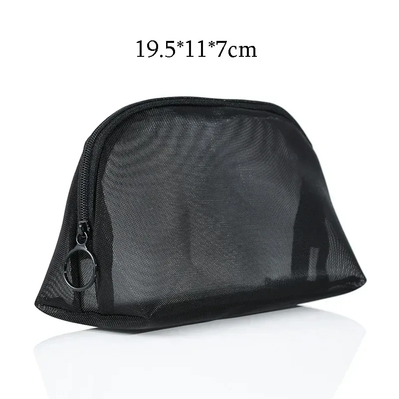 trousse de maquillage en maille noire pour femme, sac à cosmétiques transparent, petits et grands sacs de rangement portables, articles de toilette de voyage, évaluateurs de serviettes