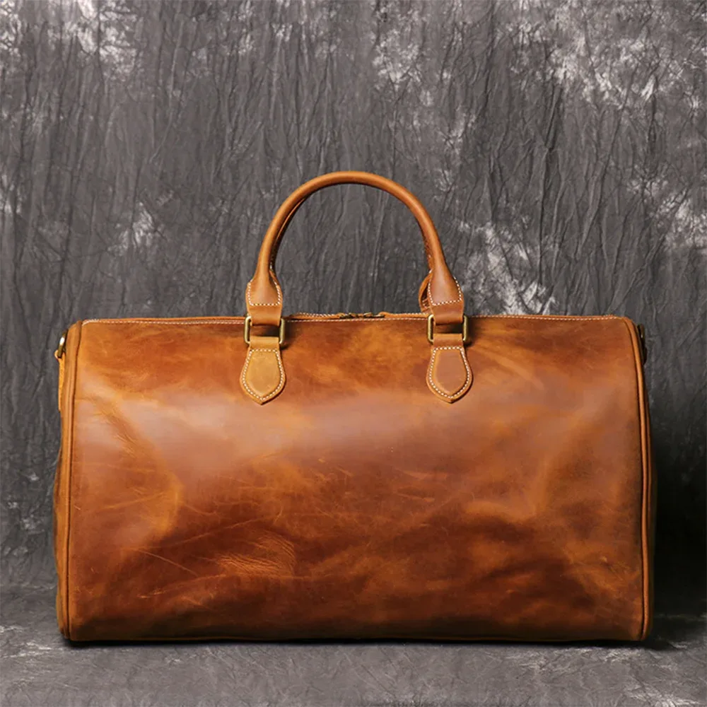 luokir en cuir véritable vintage crazy horse cuir hommes sac de voyage à main épaule bandoulière sac à bagages pochette d'ordinateur