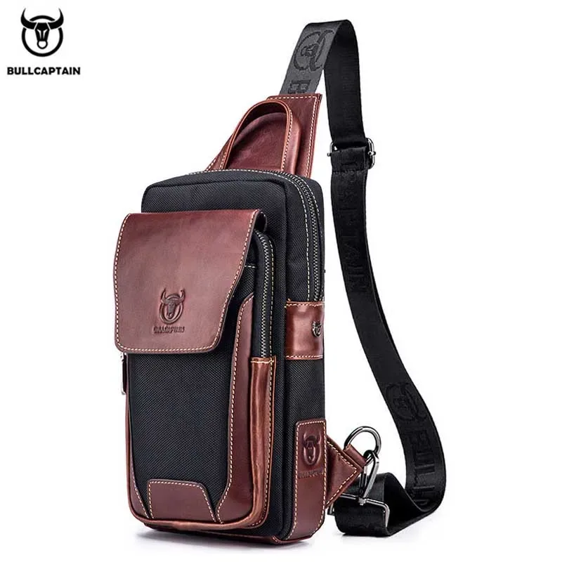 BULLCAPTAIN Hommes Chauds de Première Couche En Cuir De Vachette décontracté Mode Poitrine Sac De Ceinture sac pour hommes Sac À Bandoulière Hommes sac de Poitrine