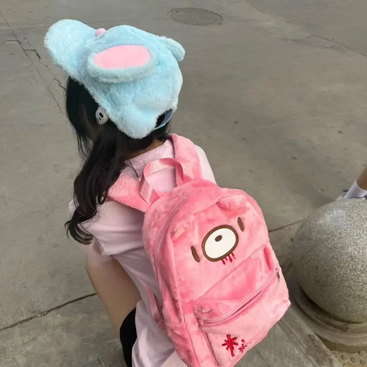 sac à dos en peluche rose y2k, style kawaii, sac à poupée mignon et effrayant, sac à dos gothique punk en forme d'animal en peluche, pour femmes et filles, streetwear harajuku, cadeau