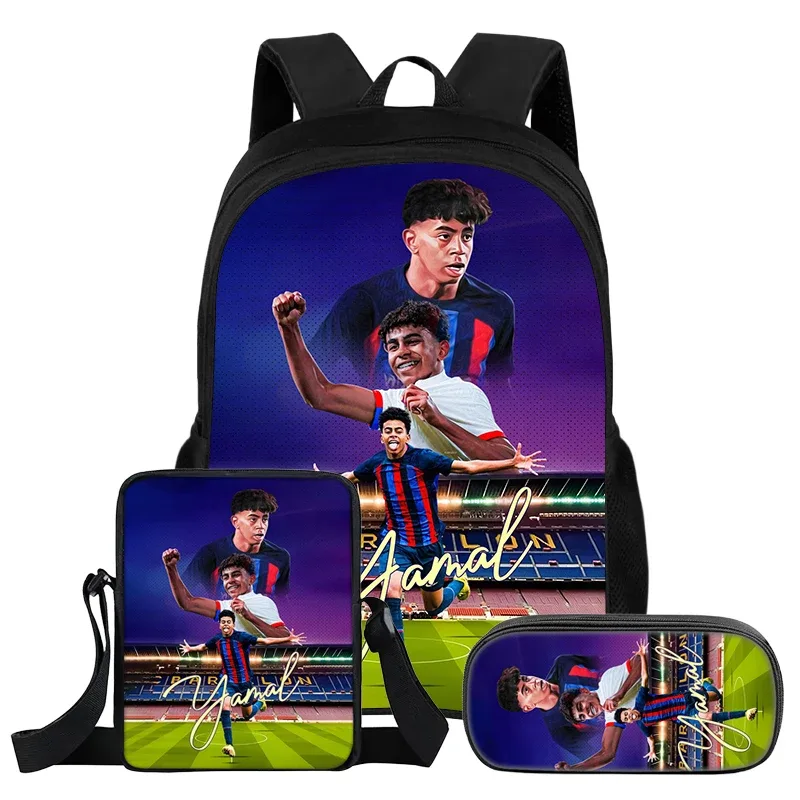 ensemble de 3 sacs à dos l-lamin yamal pour enfants, sac à dos d'école pour écoliers, star du football, meilleur cadeau, sac à bandoulière, sacs à crayons, sac à livres