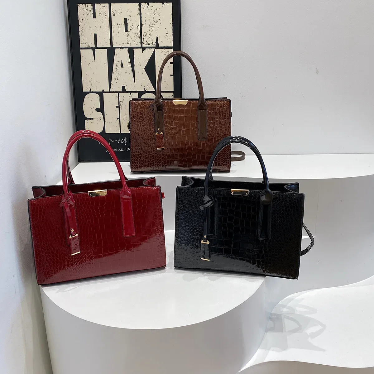 sac à bandoulière crocodile en cuir verni pour femmes, sacoche de bonne qualité pour dames