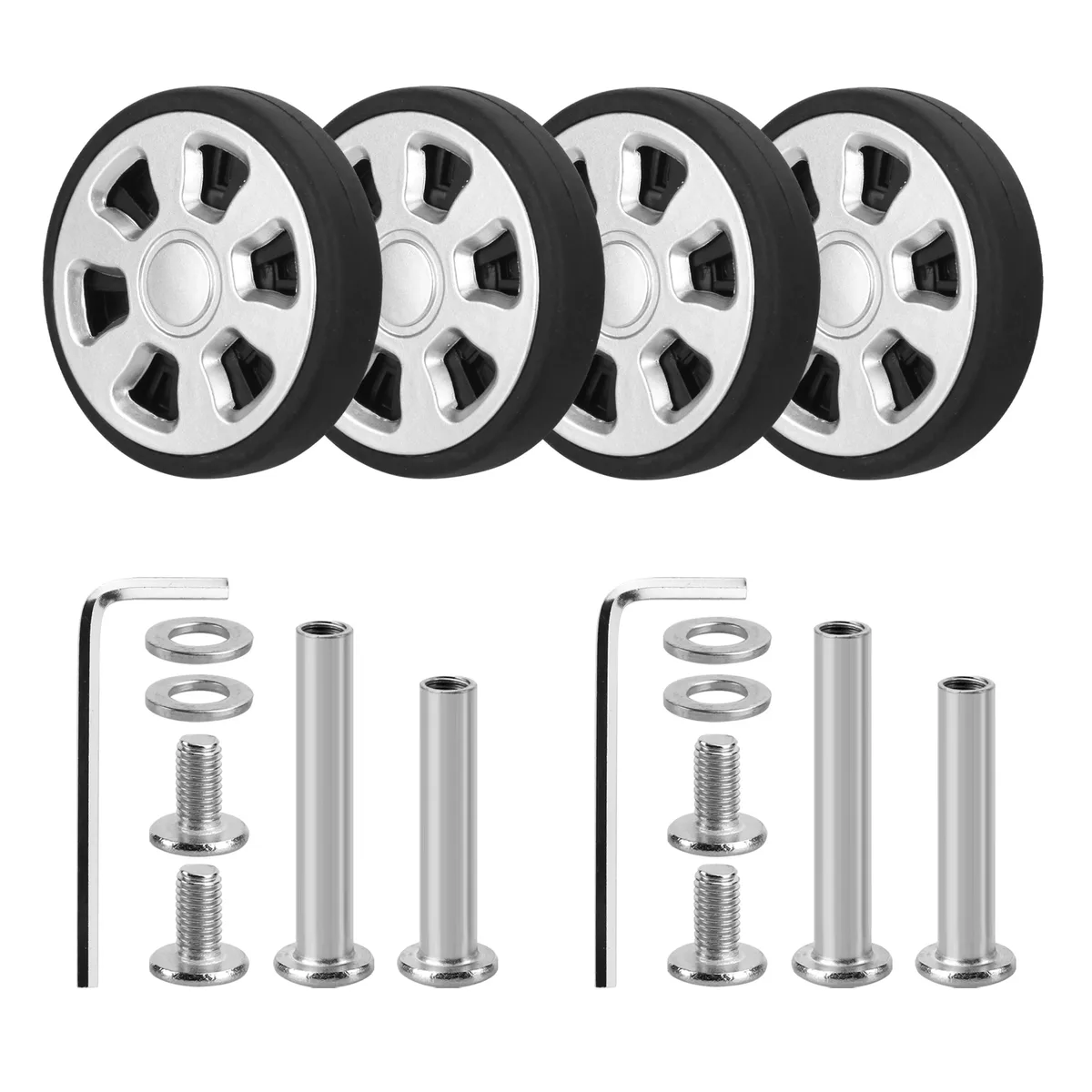 roues remplacement caoutchouc noires hexagonales argentées valises voyage durables corrosion résistante nettoyage facile bricolage kit réparation