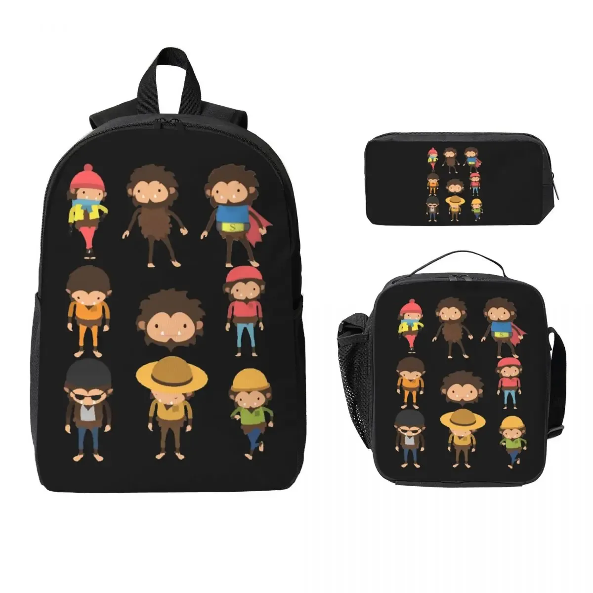 sneaky sasquatch affiche sac à dos étudiant garçons filles bookbag sac d'école ordinateur portable sacs à bandoulière 3ps sac à déjeuner isolé trousse à crayons