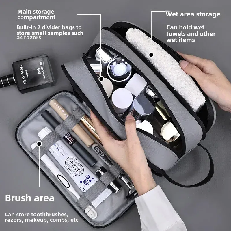 trousse de maquillage pour hommes, série elite à 3 couches, trousse de toilette de grande capacité pour hommes, essentiels de voyage, organisateur de cosmétiques portable premium