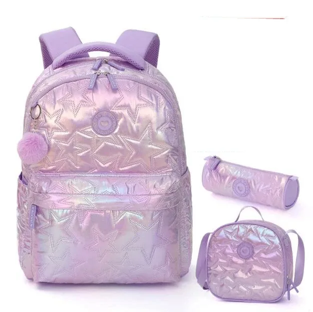 sac à dos d'école pour enfants et adolescents, sac à dos décontracté pour filles et femmes, ensemble sac à dos scolaire avec boîte à lunch et trousse à crayons, sac à livres pour filles