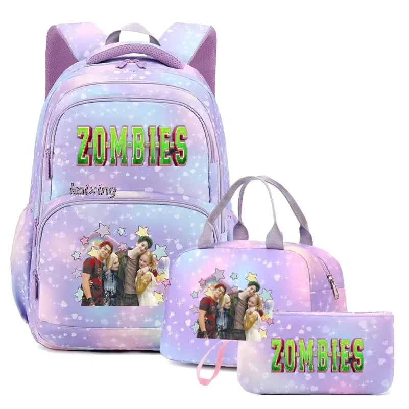 nouveau zombies 4 imprimer enfants sac à dos 3 pièces/ensemble étudiant cartable adolescent fille garçon voyage mochilas sacs à déjeuner sac à dos sac à dos