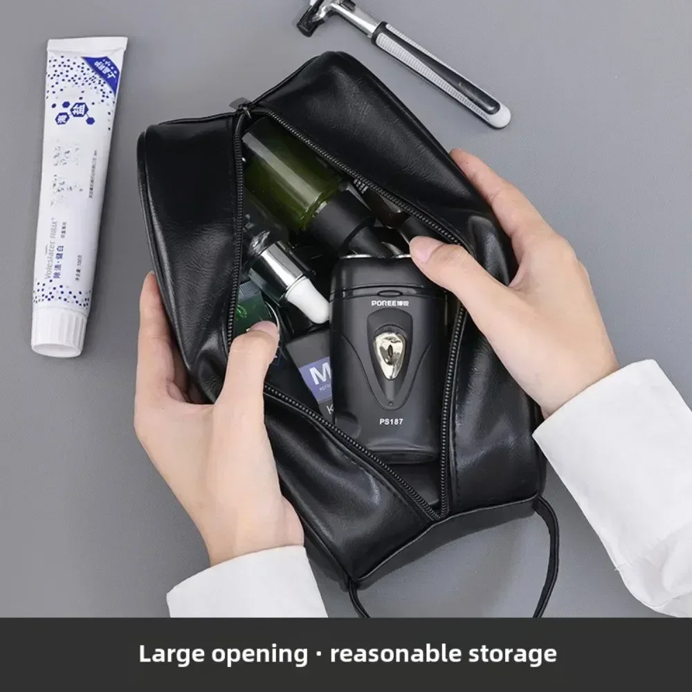 sac de lavage en cuir pour hommes, sac de voyage, voyages d'affaires, sac à cosmétiques portable, grande capacité, conception multi-poches, sac de lavage en cuir