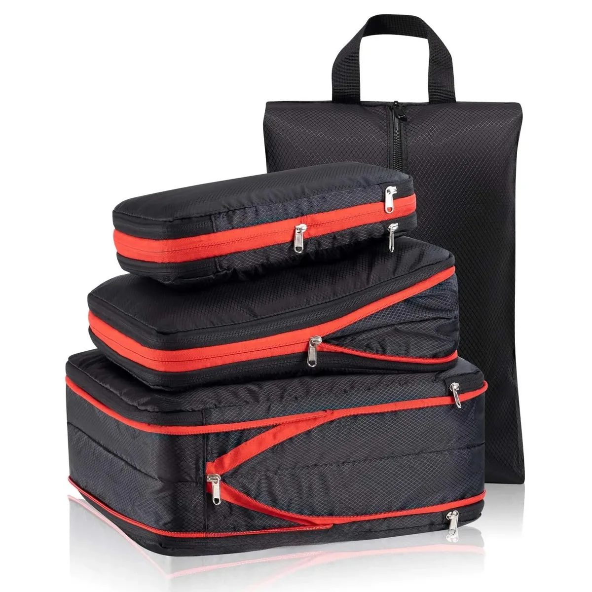 organisateur voyage compression double sacs rangement tissu noir bordure rouge polyvalent transport chaussures vêtements