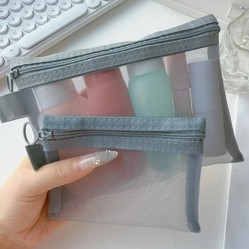 sac de rangement en maille pour maquillage, produits de toilette simples, poudres récepteurs, translucides, légers, sacs cosmétiques, voyage, portable, petits objets gt