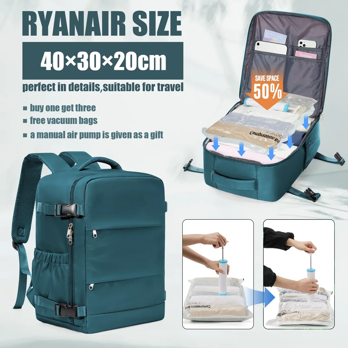ryanair cabin bags 40x30x20 sac à dos de voyage sous le siège, sac sous vide sac polochon de voyage, sac à dos de banlieue extérieur décontracté à main