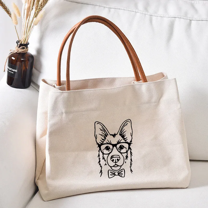 sac fourre-tout en toile pour femme, sac de travail, sac de plage, sac à provisions, cadeau pour les amoureux des chiens, mode pour femme, imprimé chien teckel