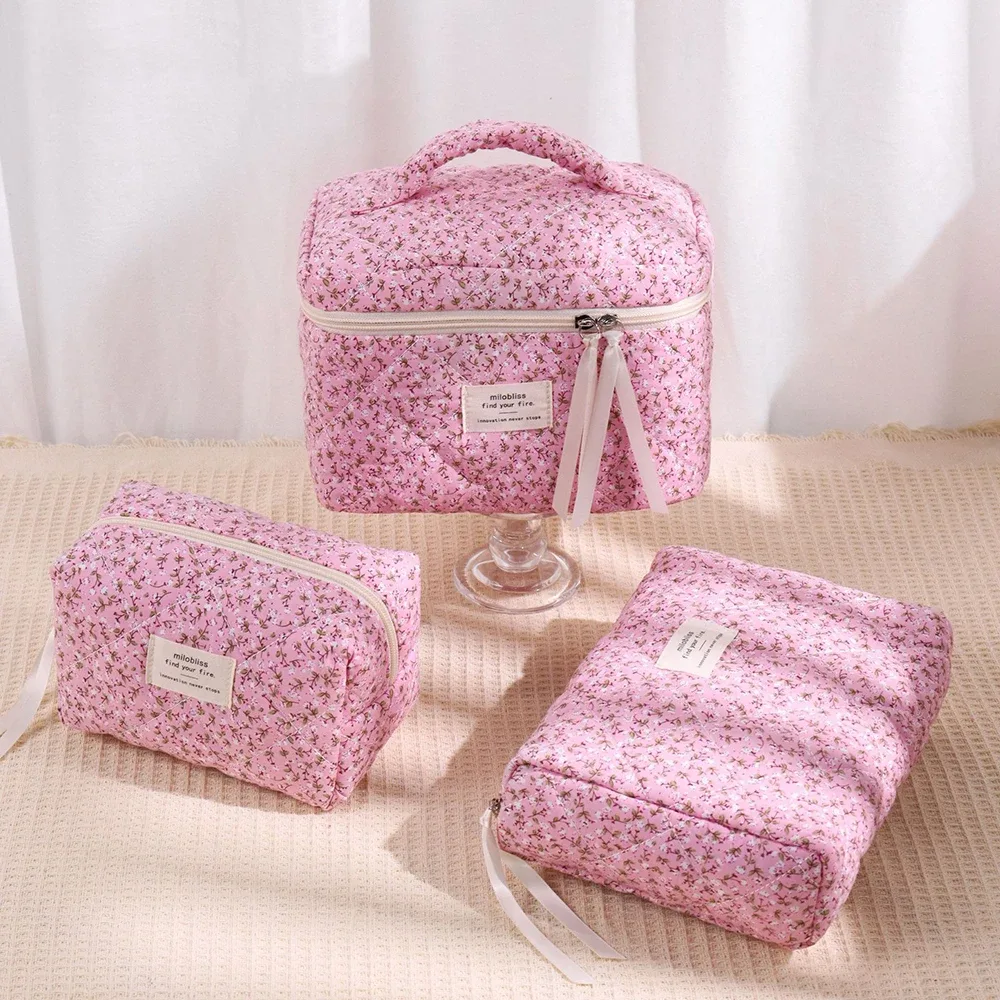 sac de rangement de cosmétiques matelassé imprimé floral pour femmes, organisateur de voyage, pochette de maquillage, fourre-tout carré pour dames, sac à main à fermeture éclair
