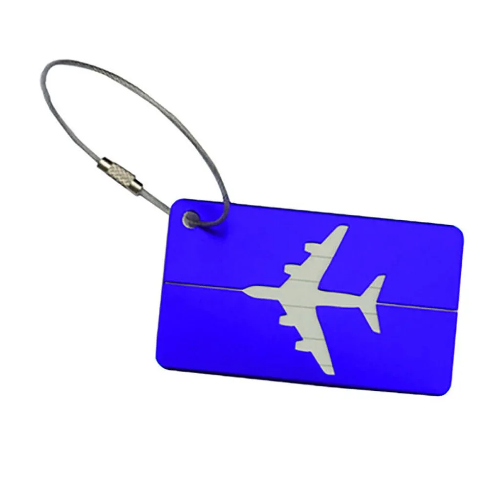 étiquette bagage métallique aluminium transparente motif avion relief voyage accessoire identité bagage fixation anneau