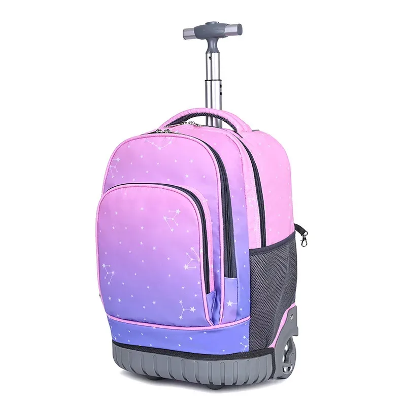 sac dos oxford cloth motifs animaux rose violet bleu format rectangulaire roulettes fixes usage école voyage