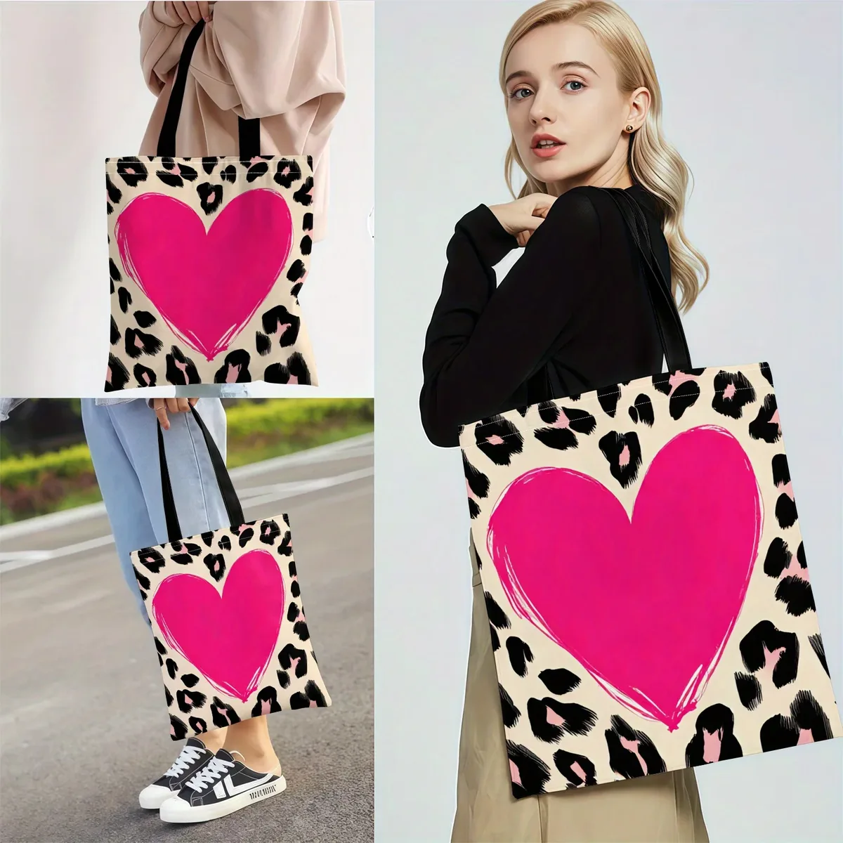 sacs de shopping imprimés double face à motif léopard pour femmes, sac à bandoulière de grande capacité pour les voyages quotidiens, sac pour dames