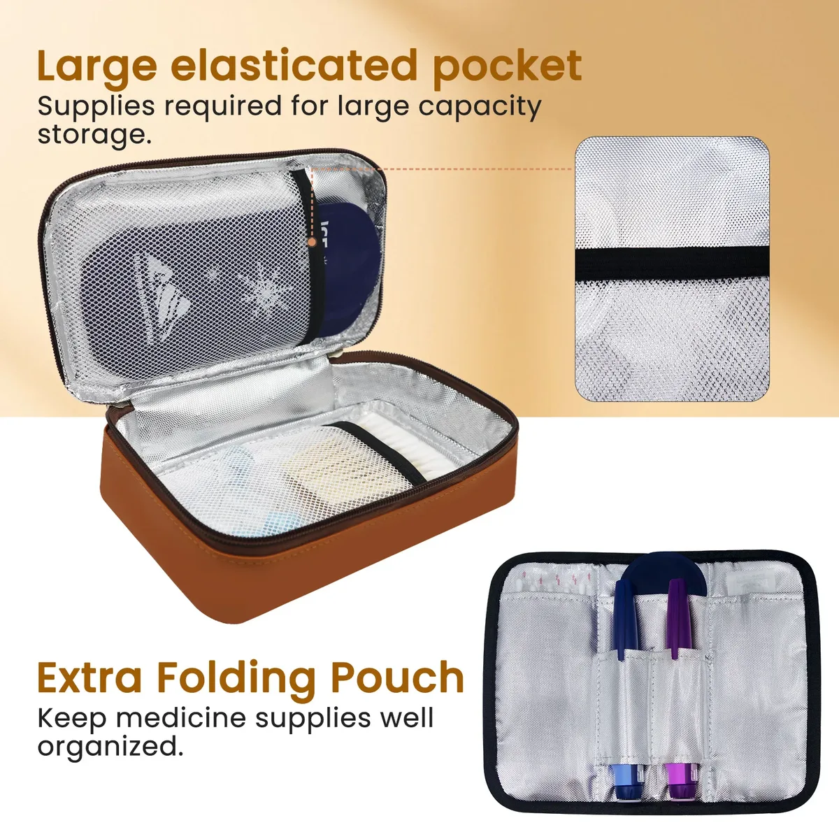 sac de rangement portable marron pour fournitures diabétiques, étui de voyage pour insuline simple ou double couche, sac seul