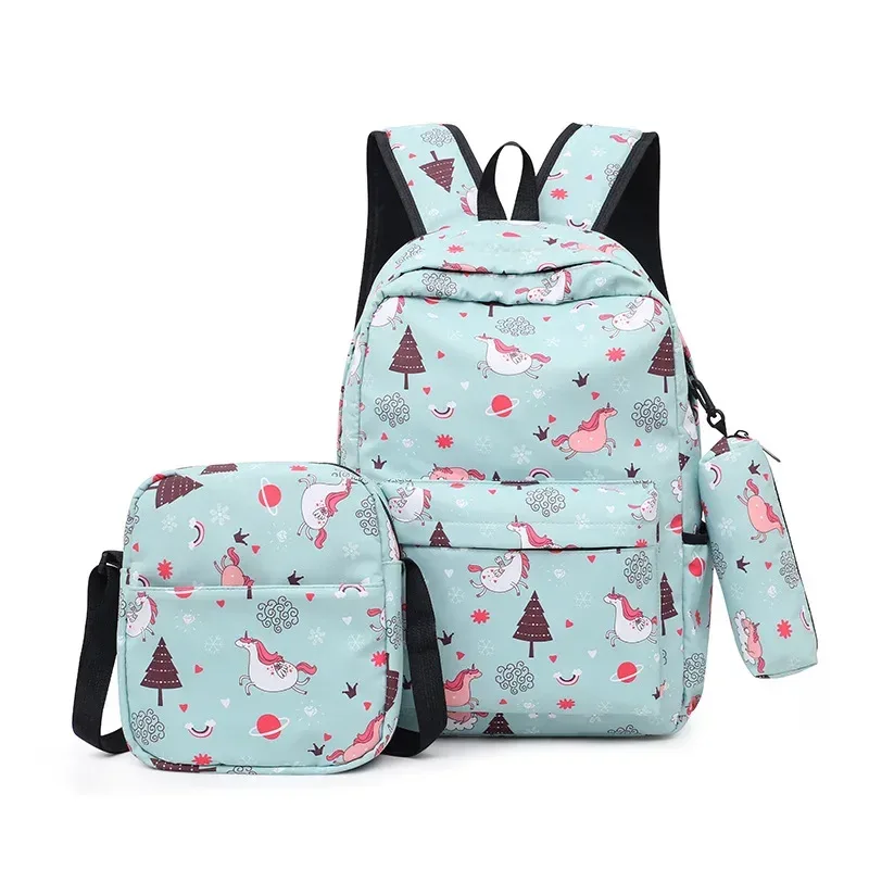 sac dos nylon noir motif géométrique bleu blanc poches lateral zipper usage école voyage